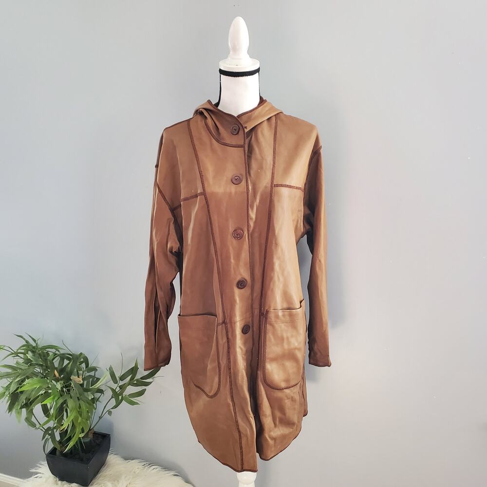 Vintage Vera Pelle Sasha Reversible Lightweight Soft Leather Hooded Jacket S